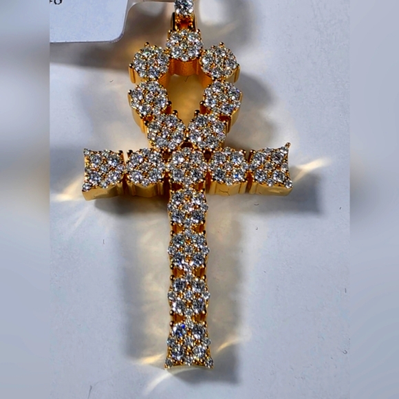 Stunning Real Gold Over 925 Sterling Silver Diamond Moissanite Ankh Pendant - Picture 5 of 7